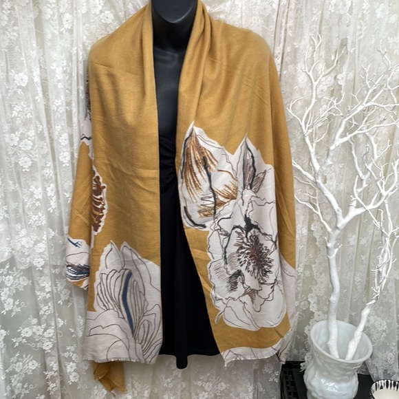 Beyond Soft - Mustard Yellow Scarf Wrap Shawl Floral Large Design - Picture 3 of 7